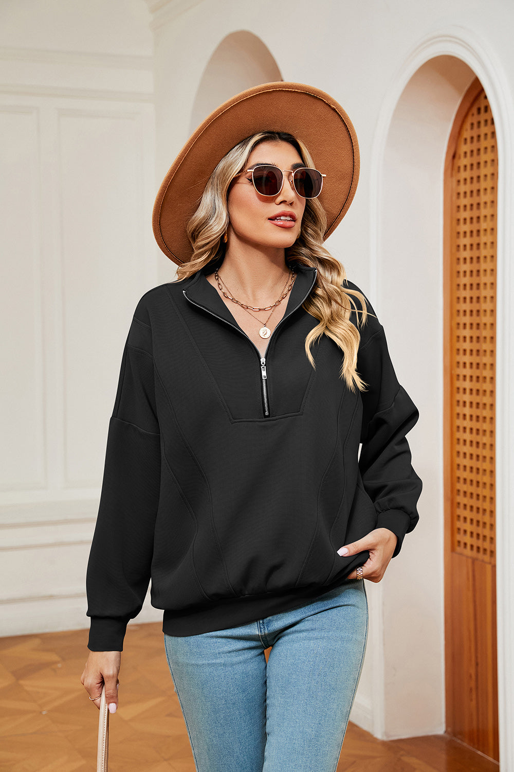 Half-Zip Dropped Shoulder Sweatshirt – Charming Charlie