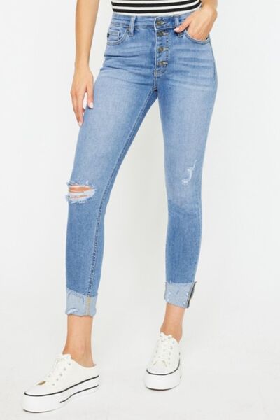 Kancan Distressed Cat's Whiskers Button Fly Jeans - Charming Charlie