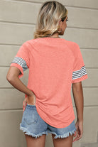 Striped Round Neck Short Sleeve T-Shirt - Charming Charlie