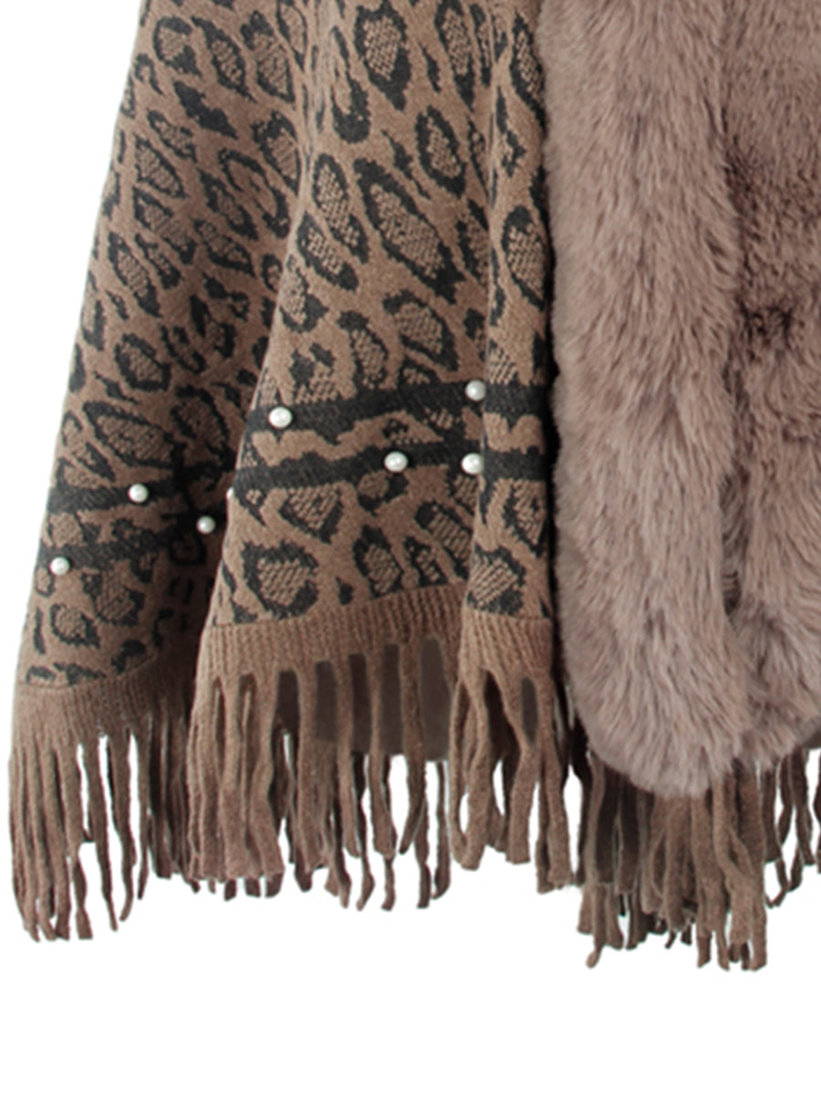 NEW Leopard on sale Brown Poncho with fringe