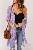 Openwork Open Front Cardigan with Fringes - Charming Charlie