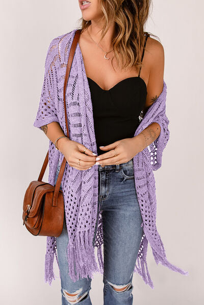 Openwork Open Front Cardigan with Fringes - Charming Charlie