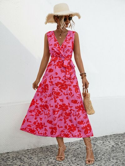 Printed Surplice Tiered Midi Dress main image 0