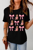 Bow & Boot Graphic Round Neck Short Sleeve T-Shirt - Charming Charlie