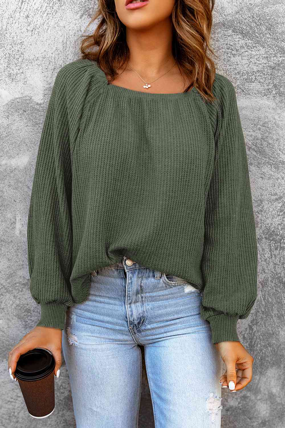 Square Neck Waffle-Knit Top - Charming Charlie
