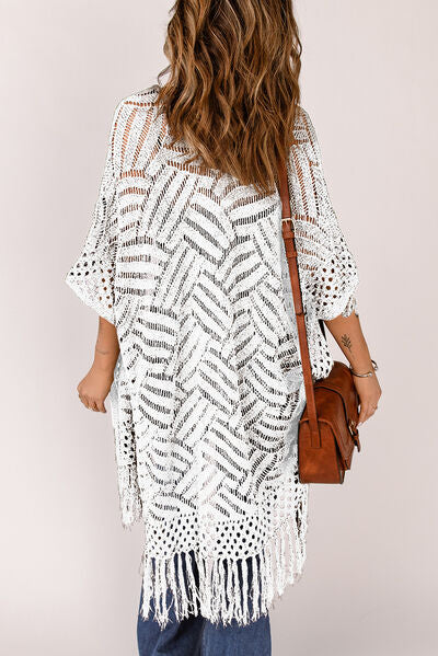 Openwork Open Front Cardigan with Fringes - Charming Charlie