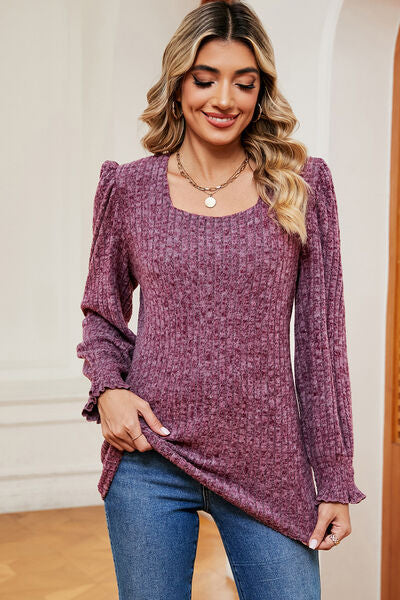Square Neck Flounce Sleeve T-Shirt - Charming Charlie