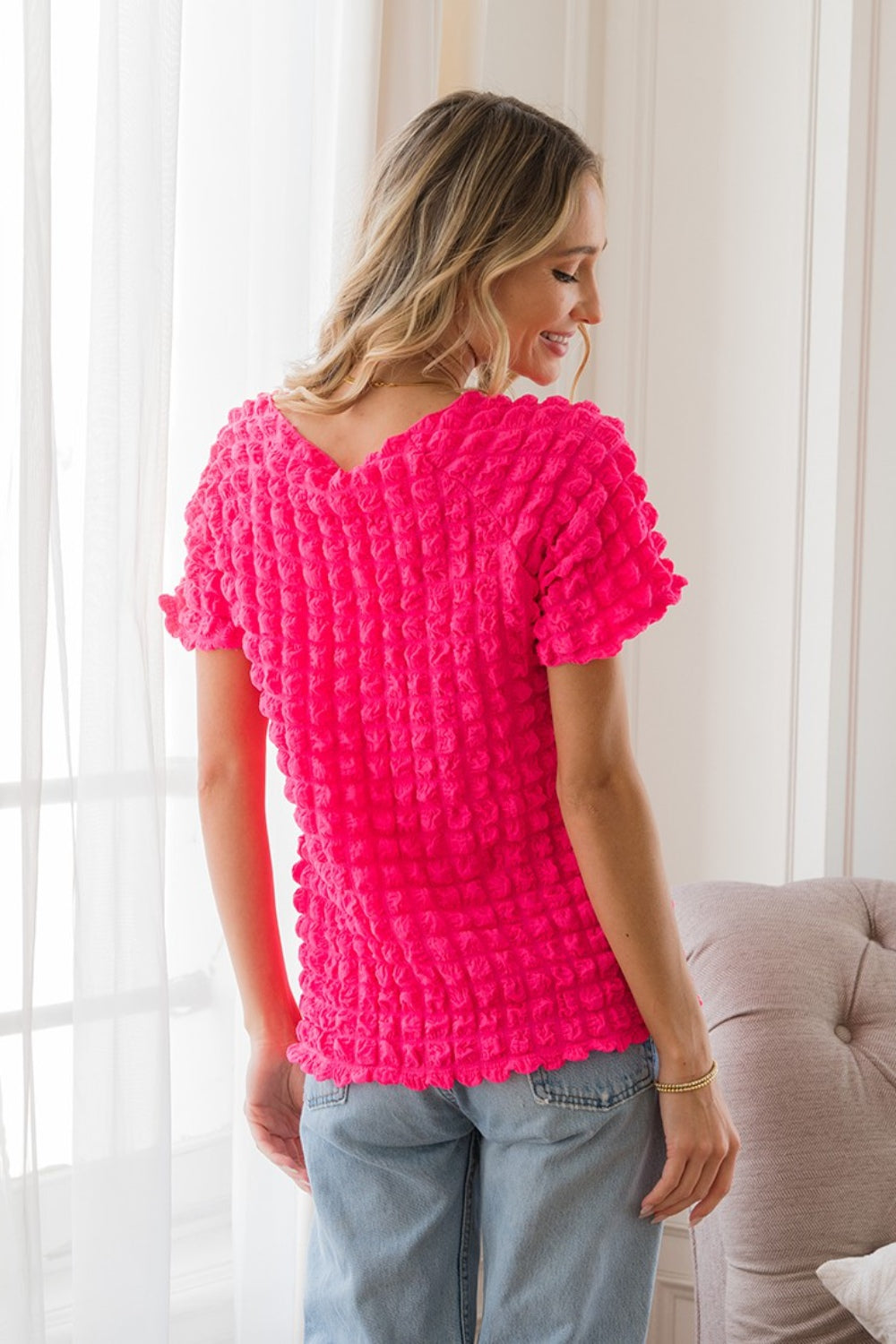 Sew In Love Bubble Textured Round Neck Short Sleeve T-Shirt - Charming Charlie