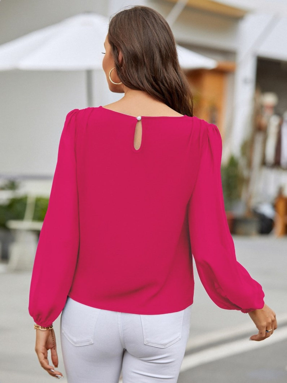 Round Neck Long Sleeve Blouse - Charming Charlie