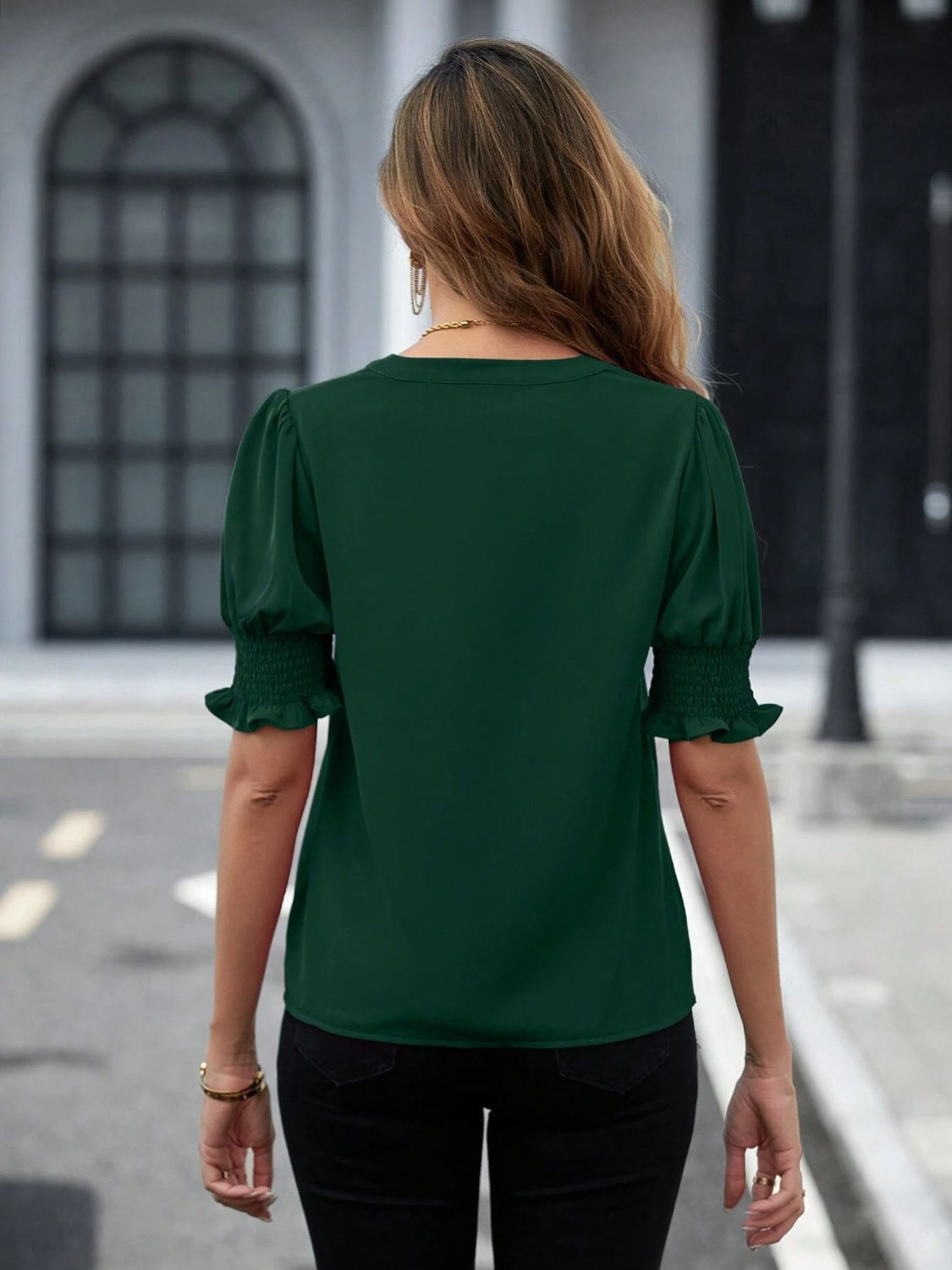 Notched Short Sleeve Blouse - Charming Charlie