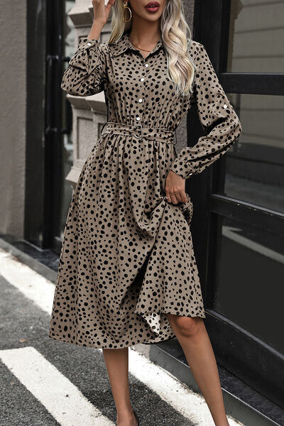 Polka Dot Tied Button Up Dress – Charming Charlie