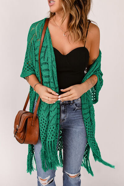 Openwork Open Front Cardigan with Fringes - Charming Charlie