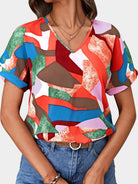 Printed V-Neck Short Sleeve Blouse - Charming Charlie