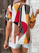 Printed V-Neck Short Sleeve Blouse - Charming Charlie