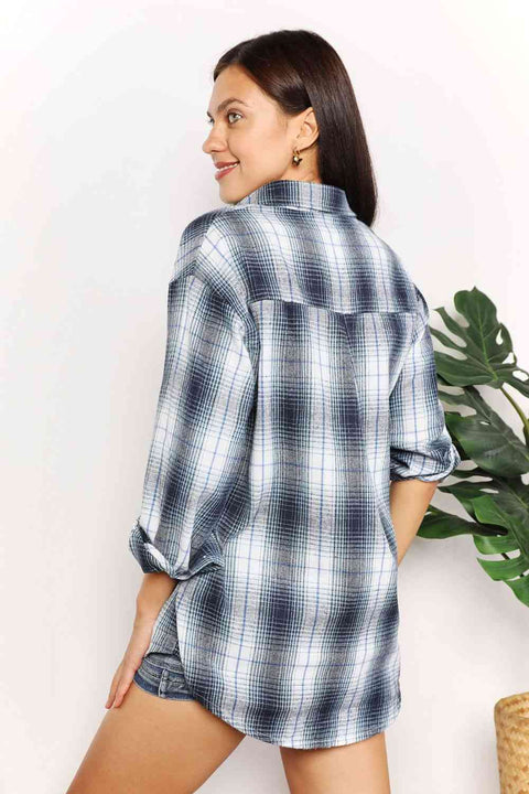 Double Take Plaid Print Dropped Shoulder Shirt
