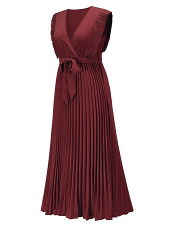 Tied Surplice Cap Sleeve Pleated Dress main image 0