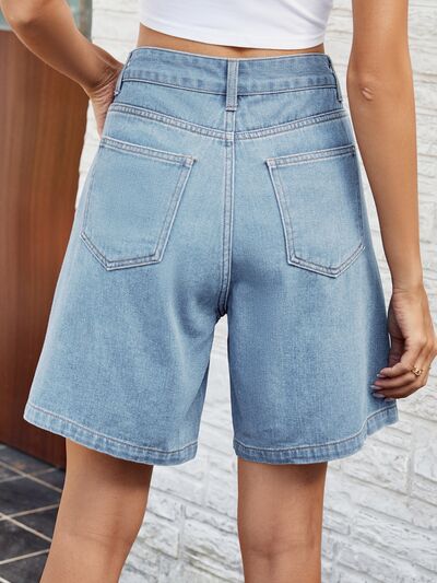 High Waist Denim Shorts with Pockets - Charming Charlie