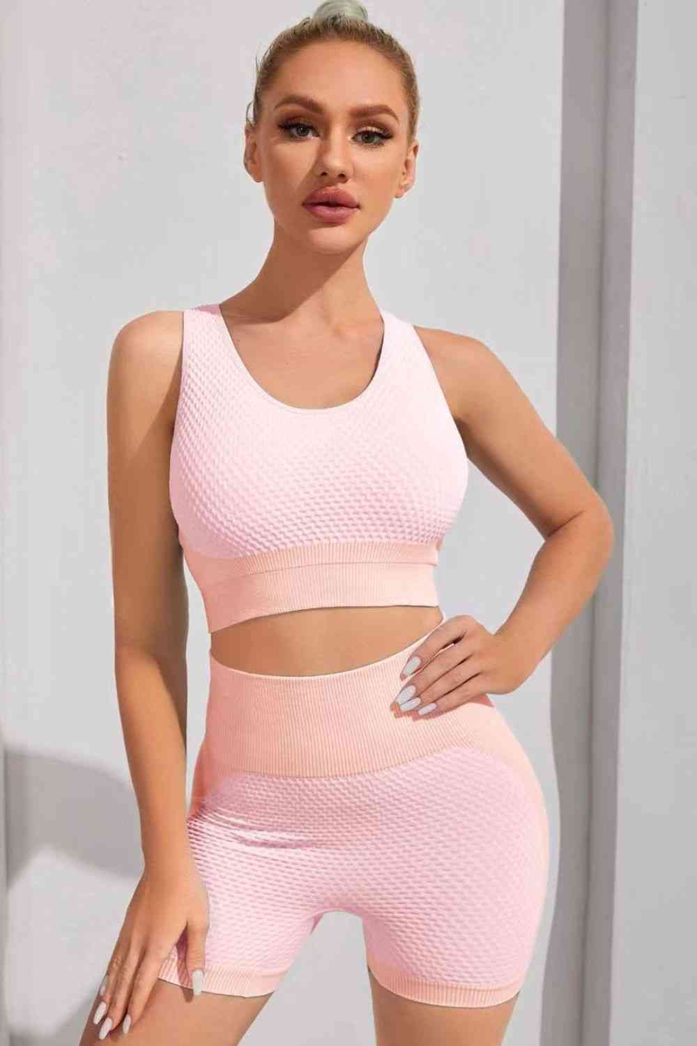 Round Neck Sports Bra and Shorts Set - Charming Charlie