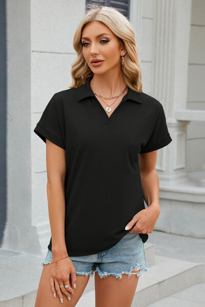 Johnny Collar Short Sleeve Blouse - Charming Charlie