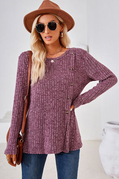 Round Neck Long Sleeve T-Shirt - Charming Charlie