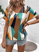 Printed V-Neck Short Sleeve Blouse - Charming Charlie