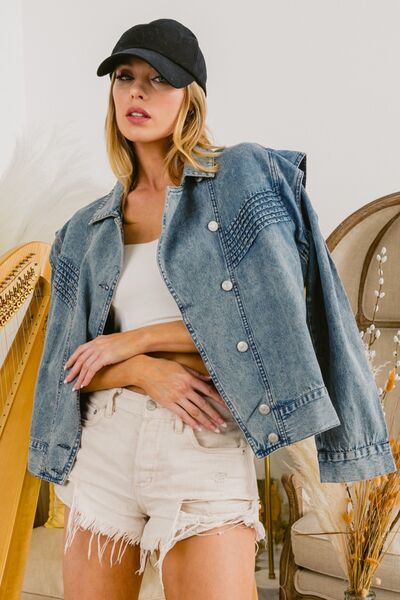 BiBi Button Up Long Sleeve Denim Jacket – Charming Charlie