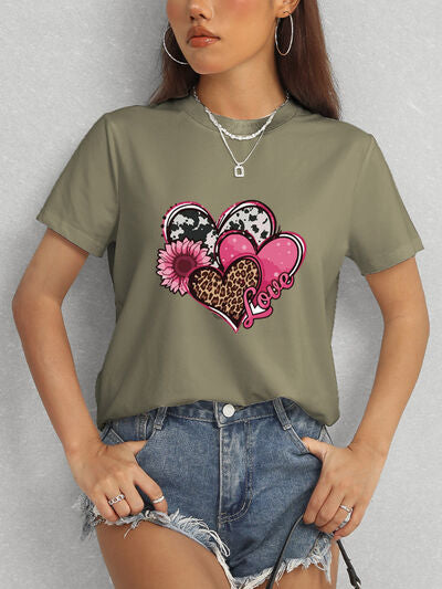 Heart Round Neck Short Sleeve T-Shirt - Charming Charlie