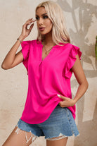 Ruffled Notched Cap Sleeve Blouse - Charming Charlie
