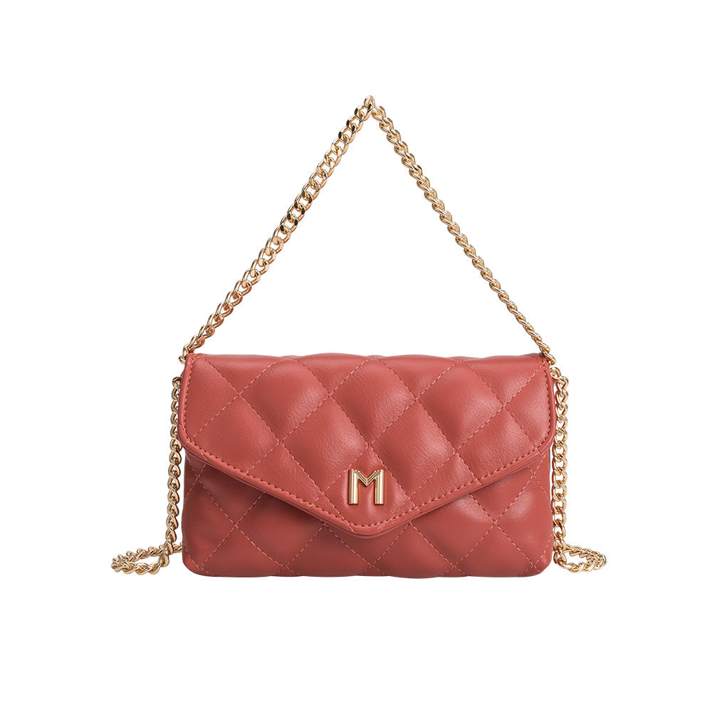 Melie Bianco Luxury Vegan Leather Gigi Clutch Bag in Rose with gold chain