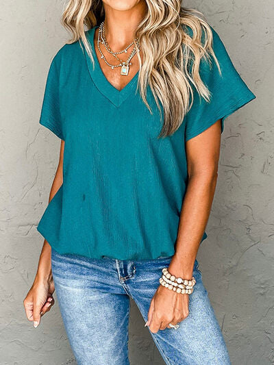 Textured V-Neck Short Sleeve T-Shirt - Charming Charlie