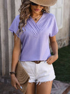 Textured Surplice Short Sleeve Blouse - Charming Charlie