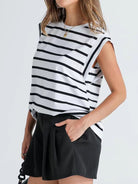 Striped Round Neck Cap Sleeve T-Shirt - Charming Charlie