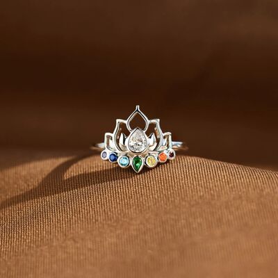 925 Sterling Silver Inlaid Zircon Lotus Shape Ring - Charming Charlie