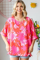 First Love Slit Printed Round Neck Half Sleeve Blouse - Charming Charlie