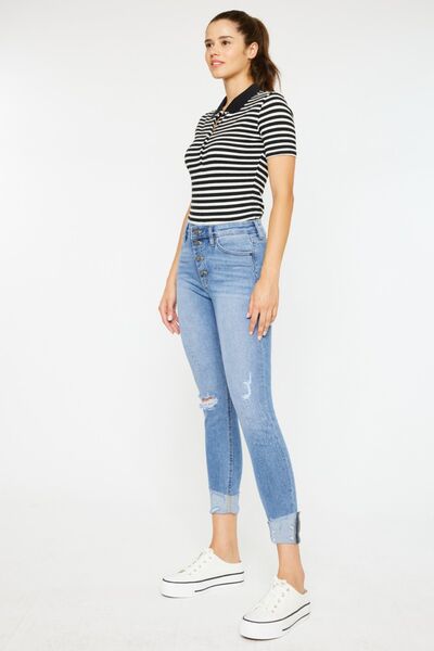 Kancan Distressed Cat's Whiskers Button Fly Jeans - Charming Charlie