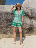 Tied Printed Short Sleeve Romper - Charming Charlie