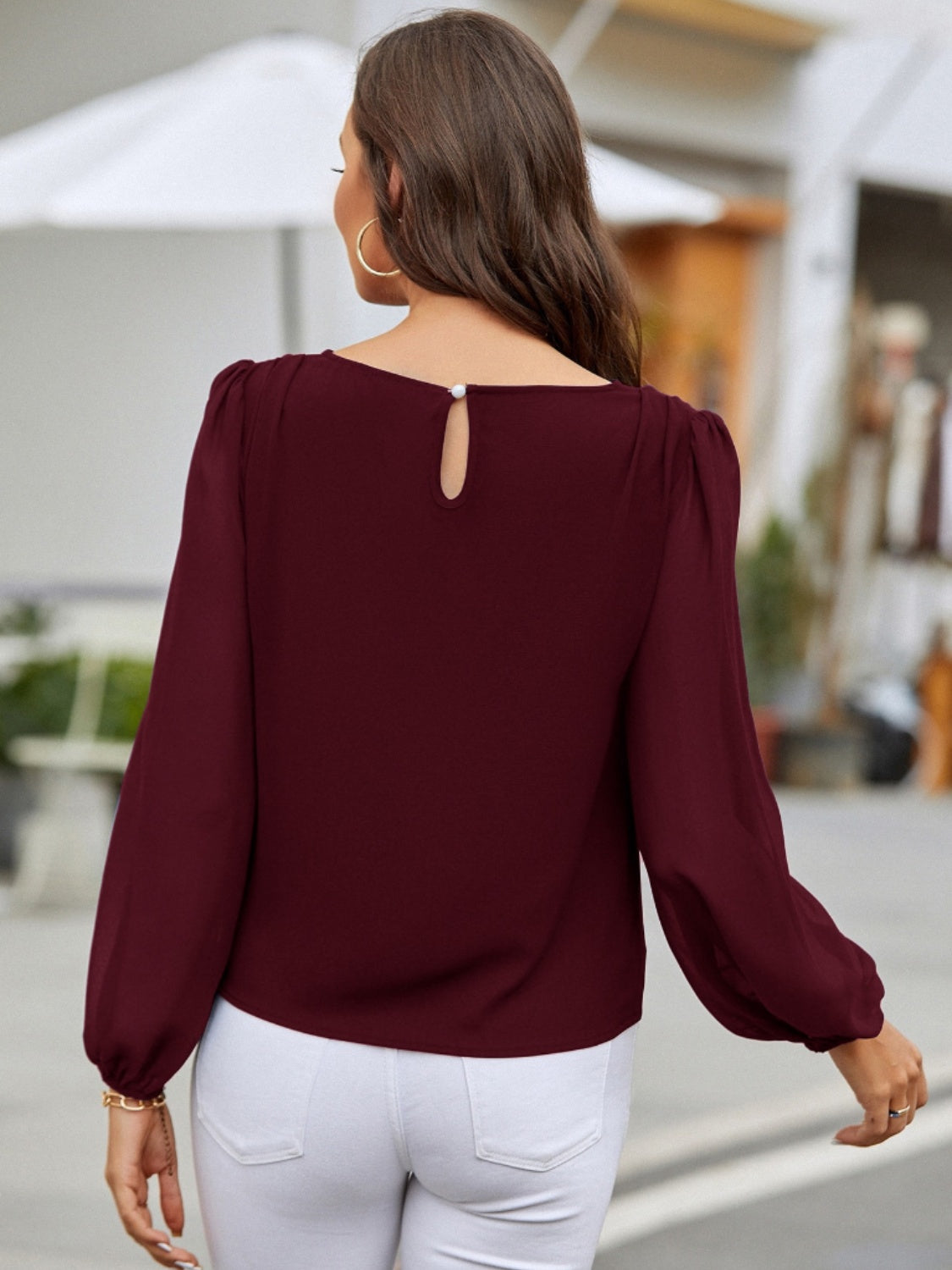 Round Neck Long Sleeve Blouse - Charming Charlie
