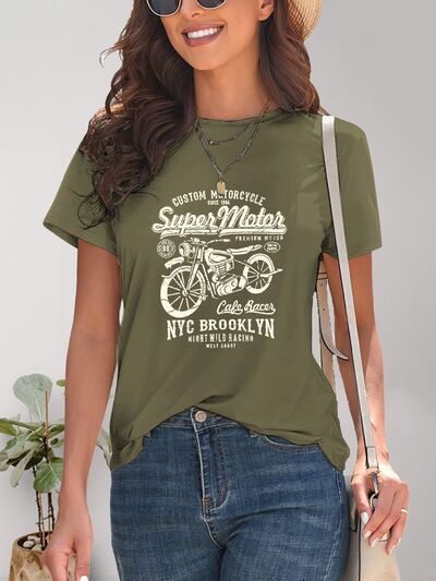 Motorcycle Graphic Round Neck T-Shirt - Charming Charlie