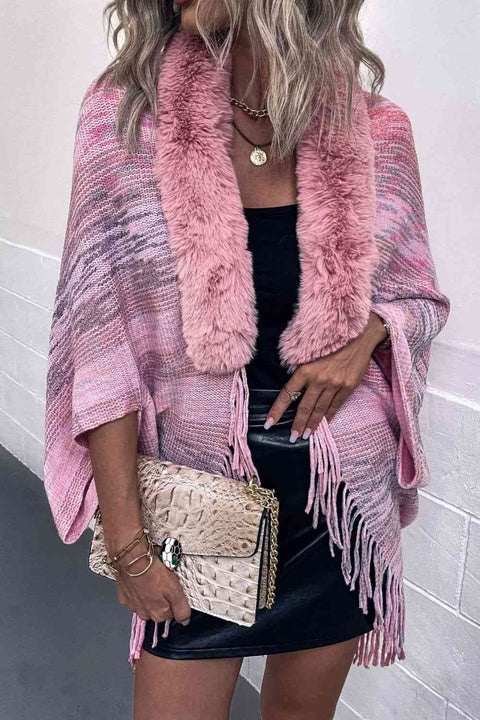 Open Front Fringe Hem Poncho main image 0