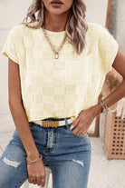 Pocketed Checkered Round Neck Knit Top - Charming Charlie