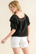 And The Why Square Neck Cotton Gauze Ruffled Blouse - Charming Charlie
