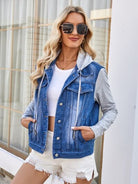 Pocketd Button Up Detachable Hooded Denim Jacket - Charming Charlie