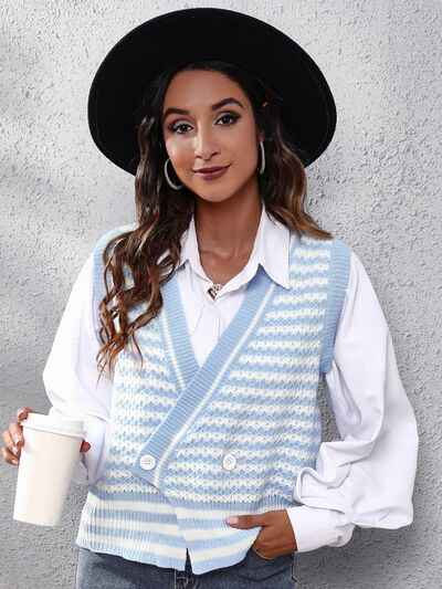 Striped Button Up V-Neck Sweater Vest - Charming Charlie