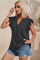 Ruffled Notched Cap Sleeve Blouse - Charming Charlie