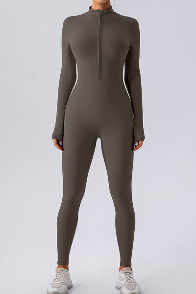 Half Zip Mock Neck Active Jumpsuit - Charming Charlie