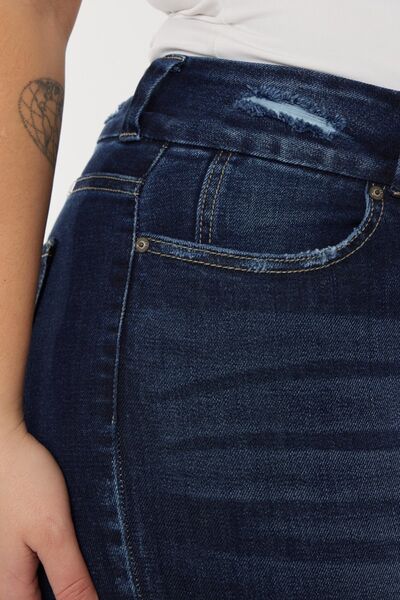 Kancan Full Size Cat's Whiskers Raw Hem High Waist Jeans - Charming Charlie