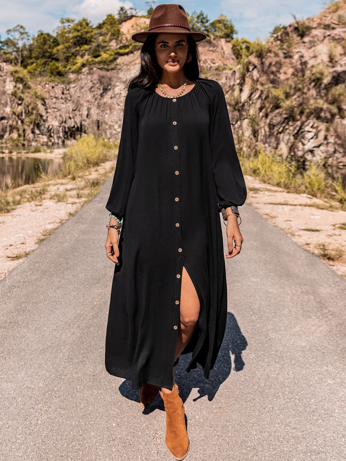 Long Sleeve Round Neck Dress - Charming Charlie