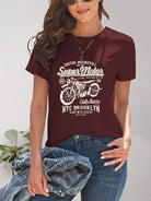 Motorcycle Graphic Round Neck T-Shirt - Charming Charlie