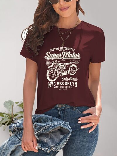 Motorcycle Graphic Round Neck T-Shirt - Charming Charlie