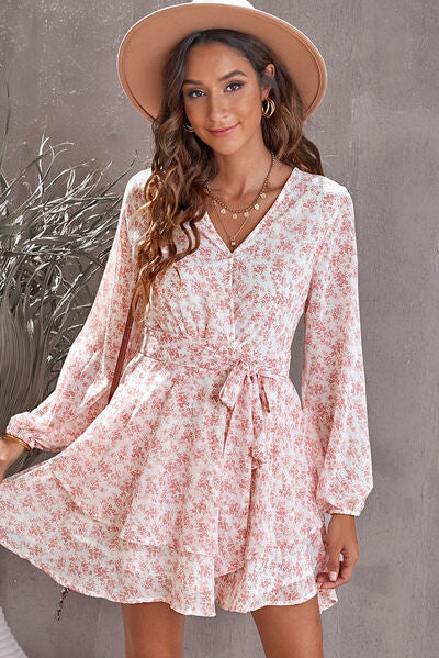 Floral Surplice Balloon Sleeve Layered Dress  Charming Charlie